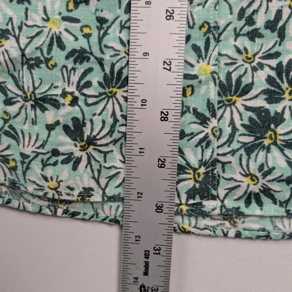 J.Crew 100% Linen Short‎ Sleeve Button Down Mens M Green Daisy Floral
